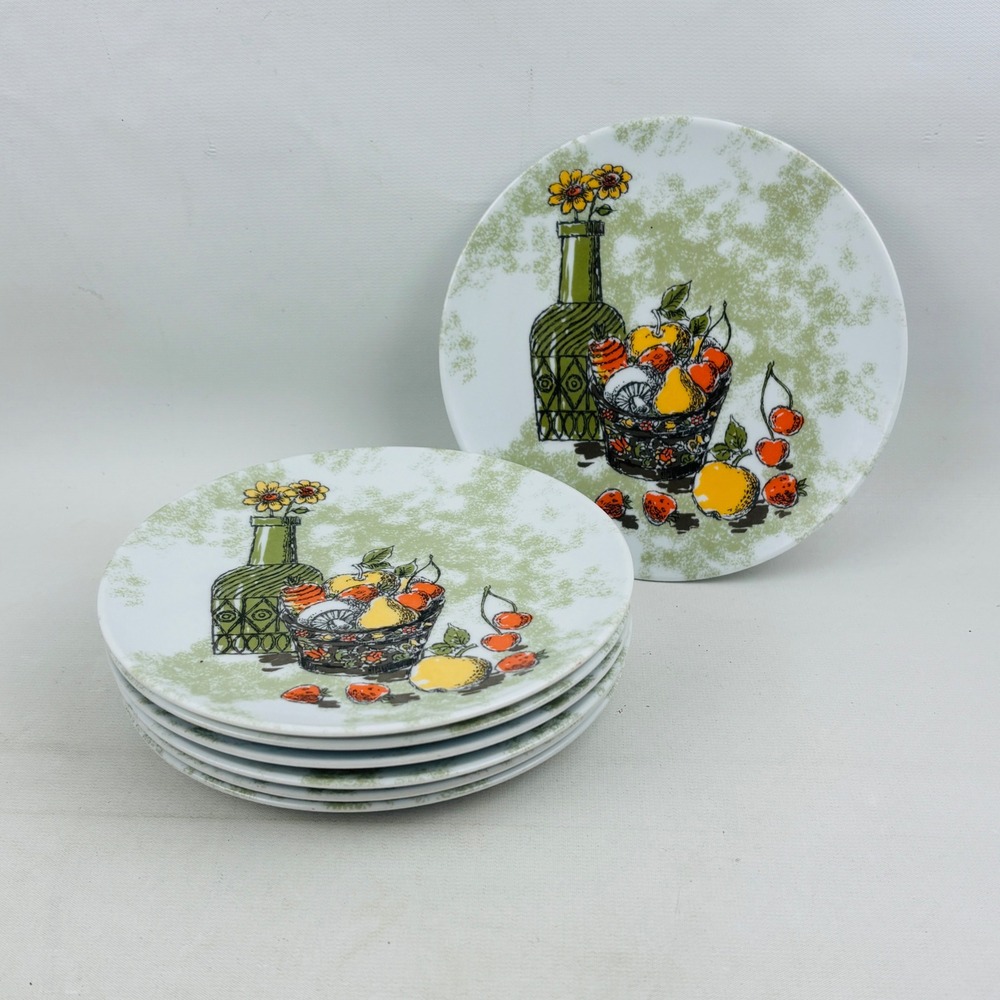 Vintage Texas Ware Fruit and Bottle Small Bread Plate Set of 7 Melamine G7
